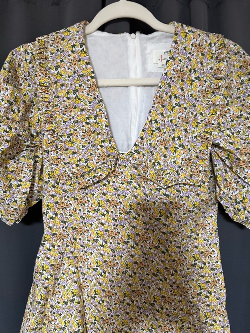 Anthropologie Yellow Floral Puff-Sleeve Mini Dress - Picture 3 of 4